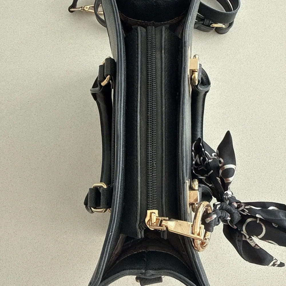 Black Structured Top Handle Crossbody Purse Faux Leather Basic Purse Everyday - Picture 6 of 13